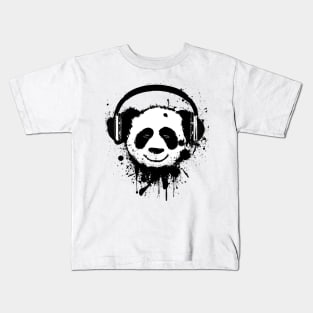 Panda Bear Wearing Headphones Kids T-Shirt